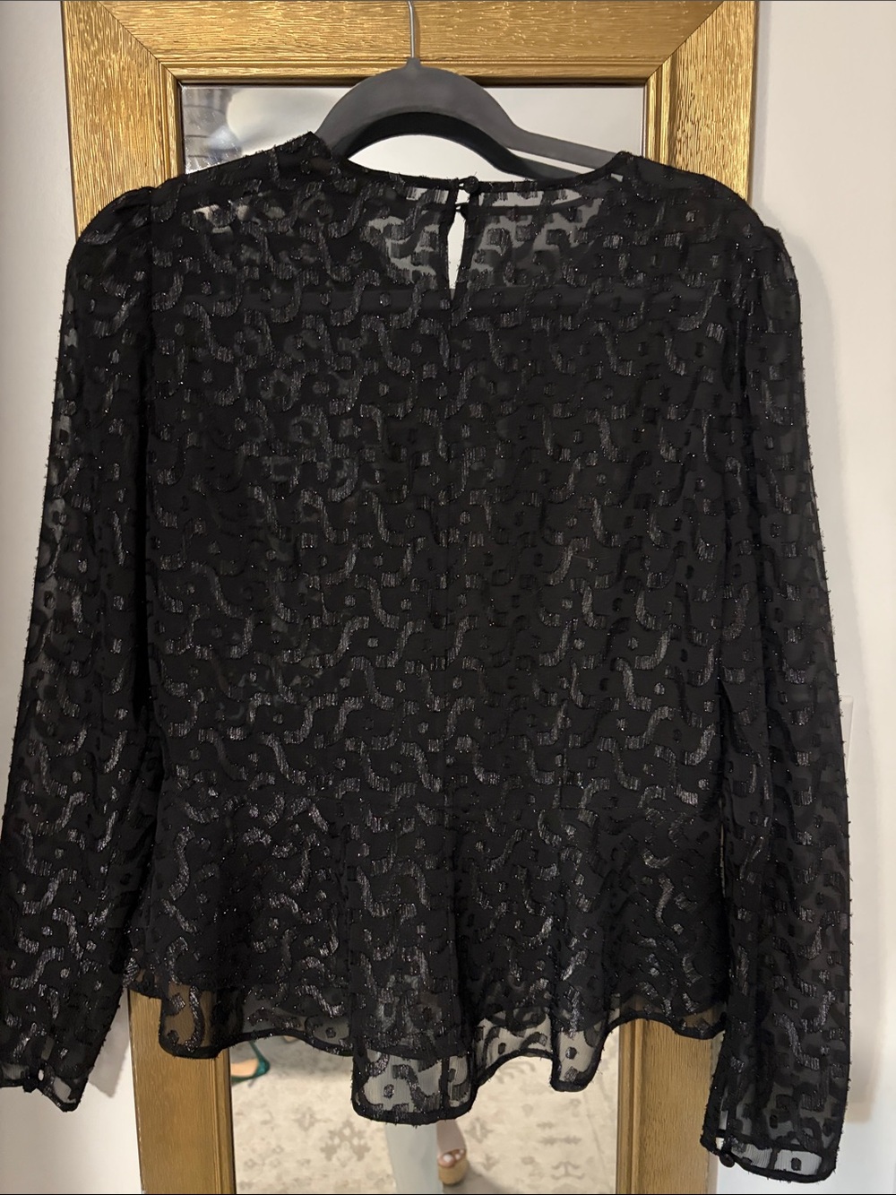 BCBGMaxAzria Black Lace Long-Sleeve Sheer Blouse S